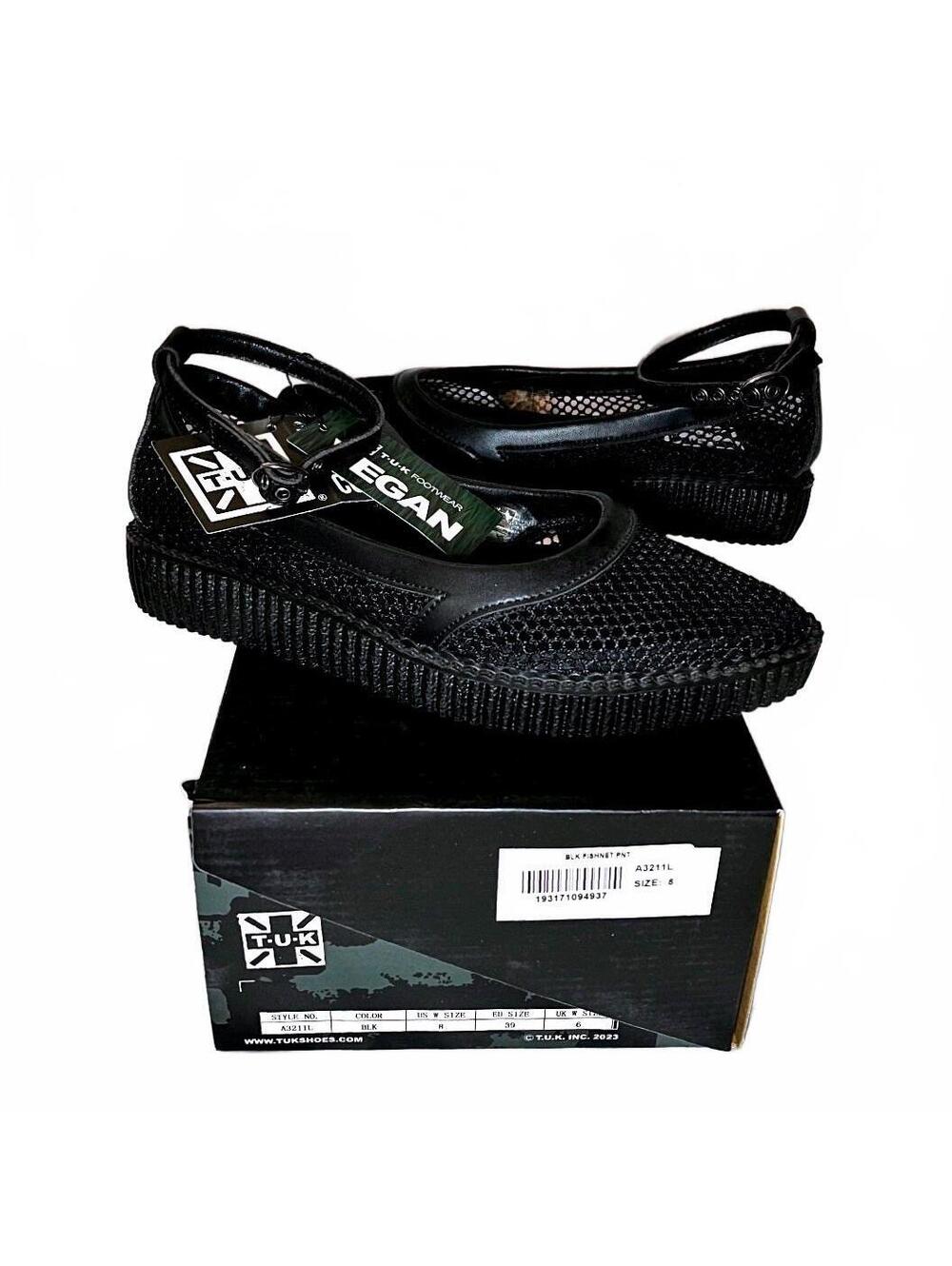 T.U.K. Vegan Black Mesh Ankle Strap Ballet Platform Creepers Women's Size 8